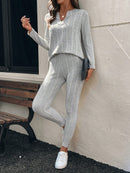 Conjunto Feminino canelado de calça e manga comprida  Beatriz