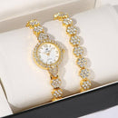 Kit Relógio + Pulseira Luxo Banho Dourado com Zircônias